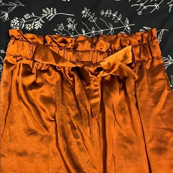 Unique Vintage Aakaa Rust Satin Wide-Leg Pants - Picture 3 of 4